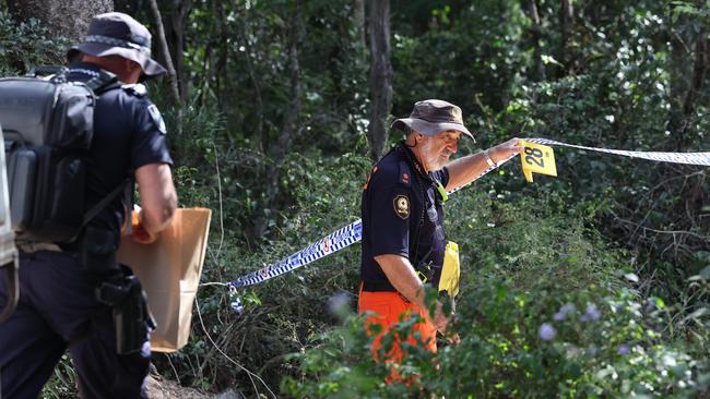 Police and Police dogs along with SES conduct a search in Good Night Scrub National Park looking for the missing 17 year old Pheobe Bishop. Picture: Adam Head