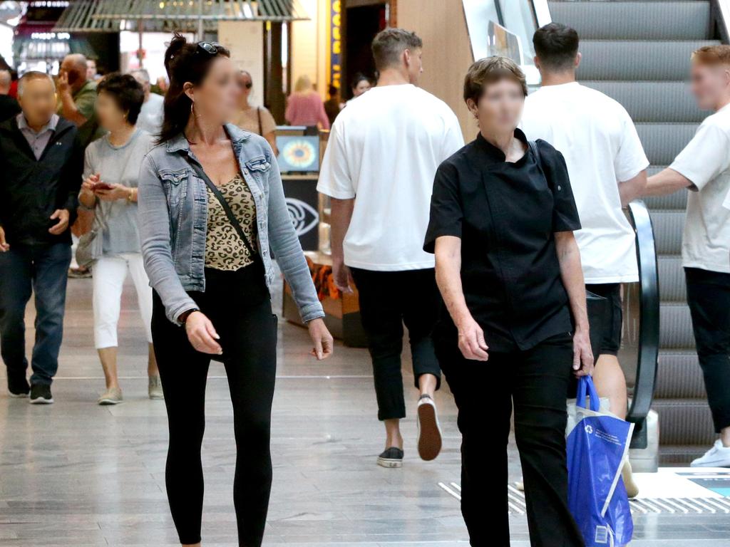 Unmasked shoppers on the Gold Coast yesterday. Picture: Steve Pohlner