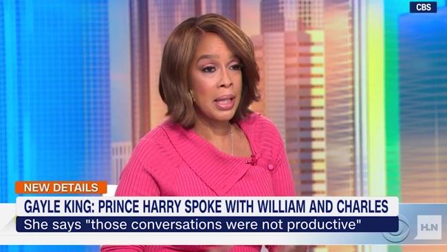 Gayle force: Oprah bestie Gayle King adds to the whirlwind of spin, spilling more tea on Prince Harry and Meghan. Picture: CBS