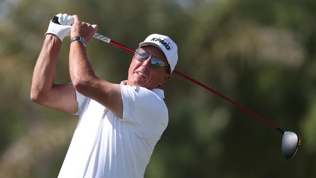 Phil Mickleson tees off in a tournament in Al Murooj, Saudi Arabia.