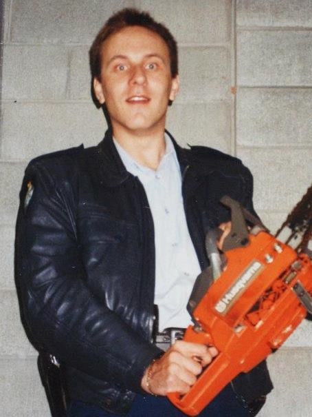 Judge Dennis Lynch said a photo of Mr Dyball “in possession of a chainsaw” was linked to the alleged Twitter posts. Picture: social media