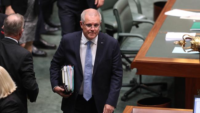 PM Scott Morrison leaving after Question Time yesterday in the House of Representatives Chamber in Canberra. Picture: Kym Smith