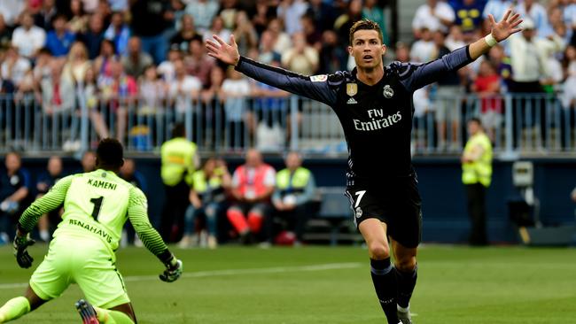 Ronaldo celebrates after scoring.