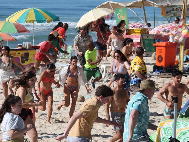 Godzilla left beachgoers running screaming from Surfers Paradise beach as tinseltown was transformed into Rio during filming for Godzilla v Kong II .Picture Glenn Hampson