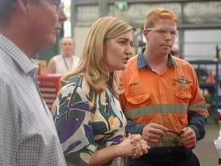 Barry O'Rourke MP, Minister for Training and Skills Shannon Fentiman and Daniel Larose at CQUniversity. Picture: Jann Houley