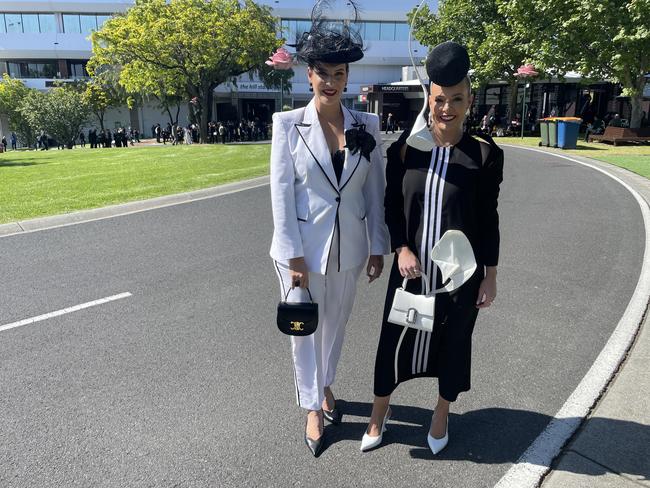 Guests in striking racewear at Penfolds Derby Day at the Flemington Racecourse on Saturday, November 02, 2024: