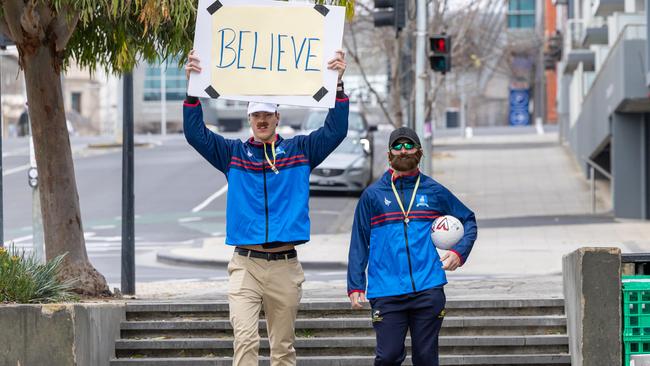 Shanon Neal and Mitch Hardie took inspiration from the hit TV show Ted Lasso. Picture: Jason Edwards