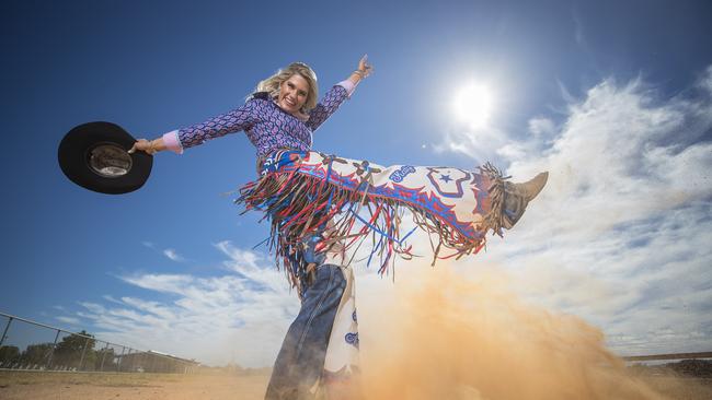 Former Mt Isa Rodeo Queen Katy Scott kicks up her heels ahead of the outback’s biggest party. Picture: Peter Wallis