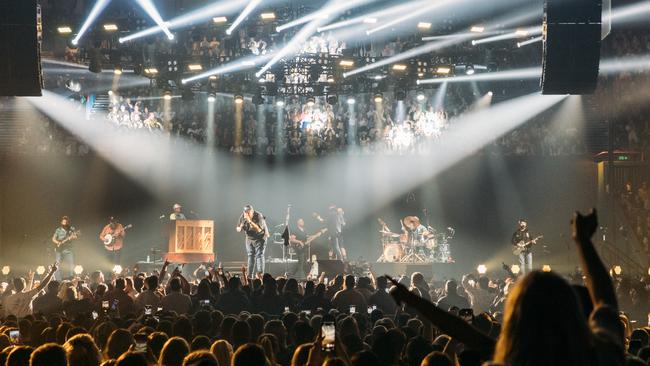 American country music star Luke Combs performing at the Brisbane Entertainment Centre Friday night. Picture: Justin Ma