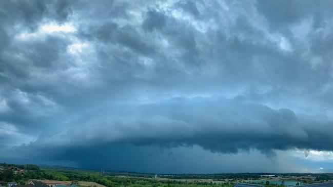 Thunder clouds over the southern-western outskirts of Brisbane just after 245pm.