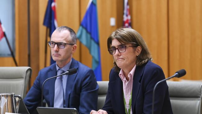 RBA assistant governor (financial markets) Chris Kent and governor Michele Bullock appear before the Economics, Senate estimates at Parliament House in Canberra. Picture: NCA NewsWire / Martin Ollman