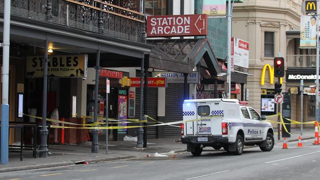 The assault occurred in Bank St, just off Hindley St. Picture: AAP / Dean Martin