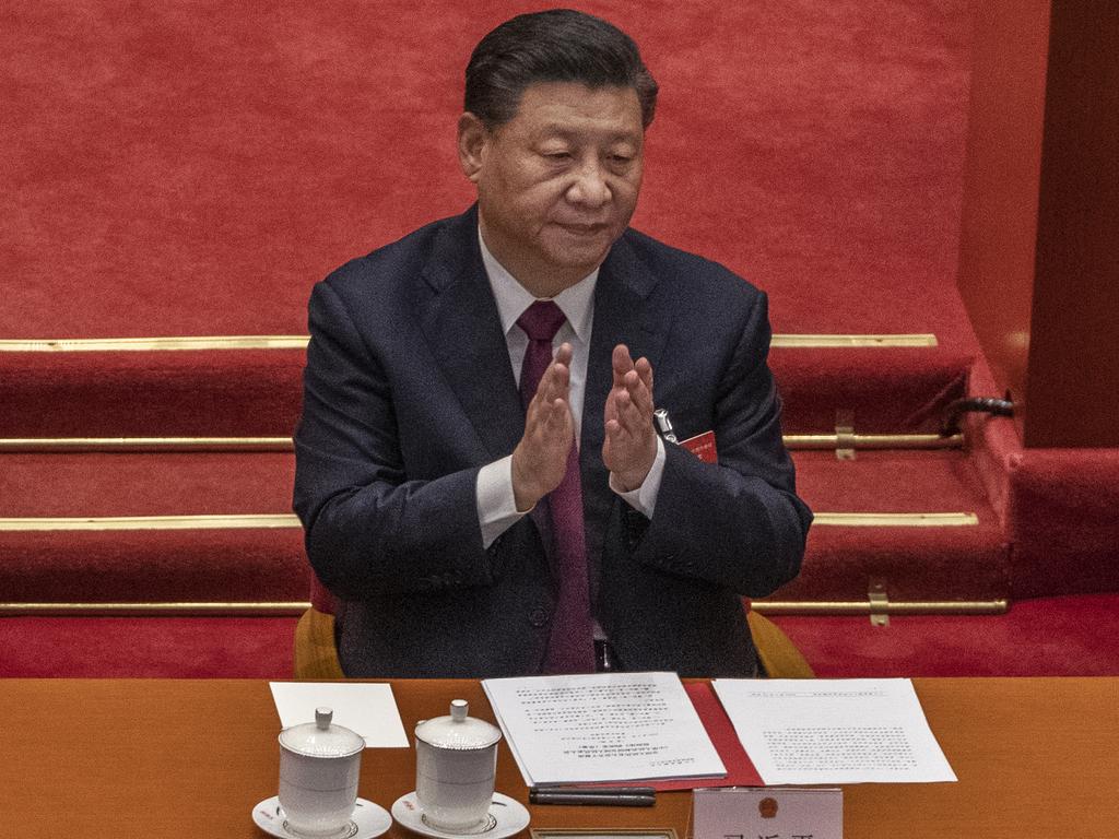 Xi Jinping during the closing session of the National People’s Congress on March 11, 2021 in Beijing. Picture: Kevin Frayer/Getty Images