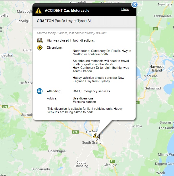 Pacific Highway closed in both directions. Picture: Live Traffic NSW