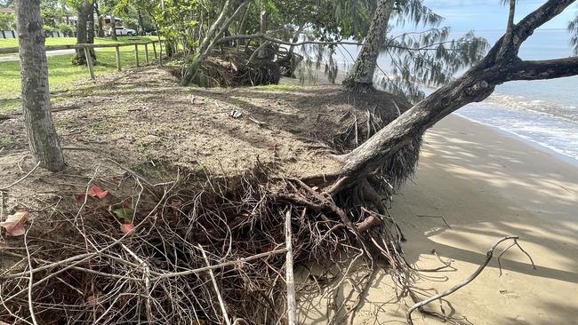 Erosion on Holloways Beach has continued well after the installation of two rock wall groins designed to slow the loss of sand from the beach. Picture: Peter Carruthers.