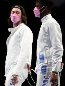 US teammates of Alen Hadzic wore pink masks in protest of his presence at Tokyo. Multiple women have accused Hadzic of sexual misconduct.