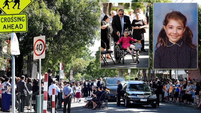 Mourners at a service for Thalia Hakin (inset right). Her injured sister Maggie attended.