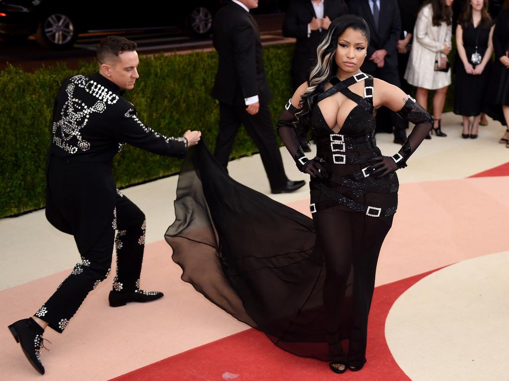 Jeremy Scott and Nicki Minaj attend the “Manus x Machina: Fashion In An Age Of Technology” Costume Institute Gala at Metropolitan Museum of Art on May 2, 2016 in New York City. Picture: AFP