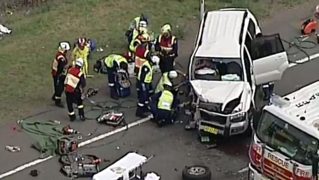 Five people have been rushed to hospital after a head-on collision. Source: Nine News Sydney
