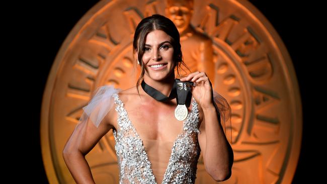 St George Illawarra Dragons player Jessica Sergis poses after winning the Female Dally M Player of the Year award. Picture: AAP Image/Dan Himbrechts