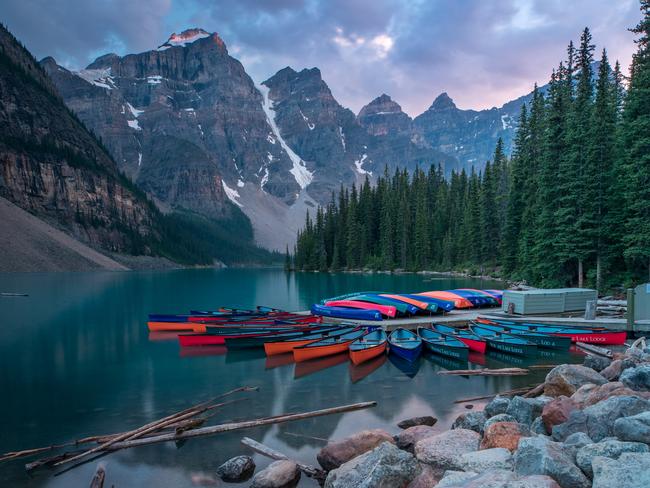 Canoes on Moraine Lake in Canada. Picture: @tony.irving