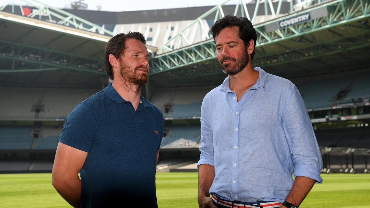 AFLPA President Patrick Dangerfield and AFL CEO Gillon McLachlan. Photo: AAP Image/James Ross