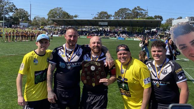 There were plenty of family connections in the Ourimbah side. From left to right: Riley Morgan, Josh Elvins, Chris Morgan, Luke Morgan, Cooper Glover. From Picture: Alex Pichaloff