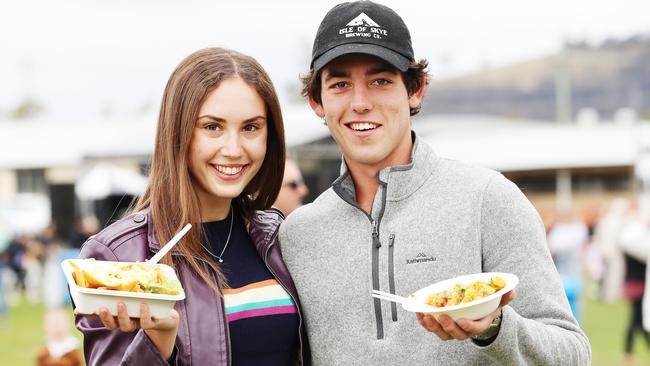 Jordie Kath and Kayden Hine of Sandy Bay at the Taste of the Huon. Picture: ZAK SIMMONDS