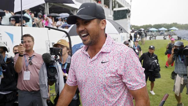 MCKINNEY, TEXAS - MAY 14: Jason Day of Australia walks off the 18th green after finishing his round during the final round of the AT&T Byron Nelson at TPC Craig Ranch on May 14, 2023 in McKinney, Texas. (Photo by Mike Mulholland/Getty Images)