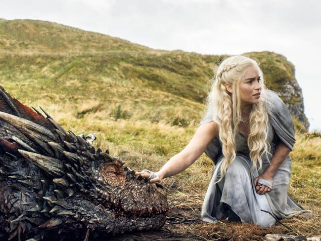 Emilia Clarke as the menacing, white-haired Daenerys Targaryen, aka Khaleesi, aka ‘Mother of Dragons’. Picture: AP