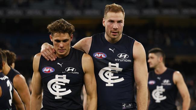 Charlie Curnow and Harry McKay aren’t getting the results Blues fans want. Picture: Daniel Pockett/Getty Images