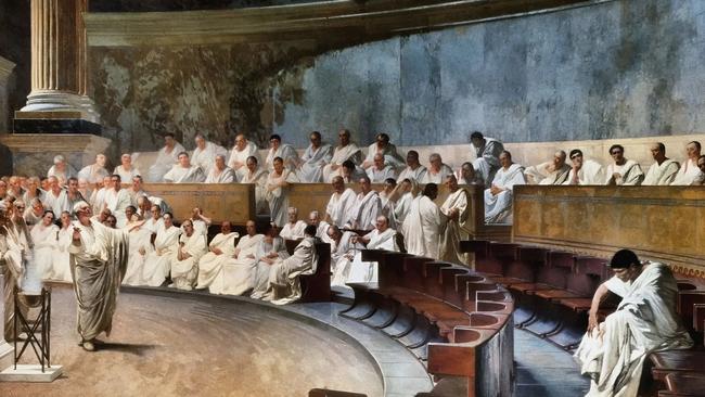 Cesare Maccari’s striking 1888 painting depicts Cicero denouncing Catiline in the Roman senate.