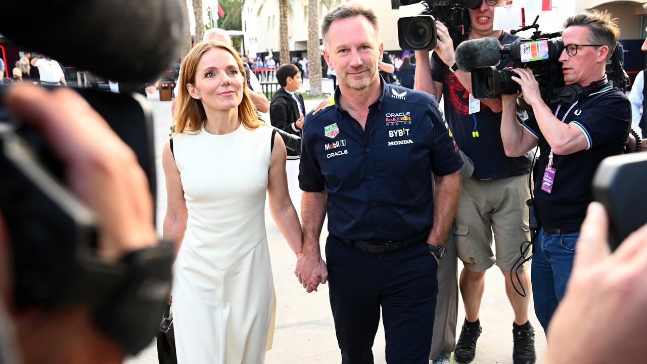 Christian Horner and Geri Horner walk in the Paddock holding hands prior to the F1 Grand Prix of Bahrain at Bahrain International Circuit on March 02, 2024 in Bahrain, Bahrain. (Photo by Clive Mason/Getty Images)