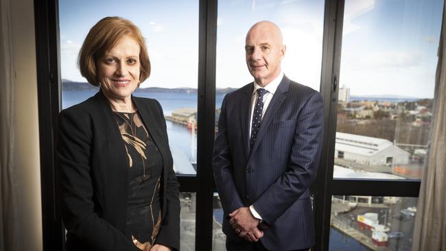 Tasmanian Governor-Designate Barbara Baker and Tasmanian Premier Peter Gutwein at Hobart. Picture: Chris Kidd