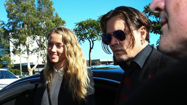 Depp and Heard outside a Gold Coast court in April 2016. Picture: AFP