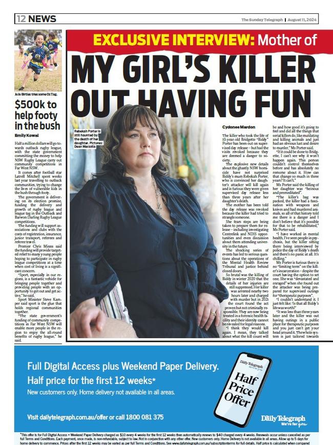 Tear out from Sunday Telegraph August 11, 2024. Story on Biddy Porter.