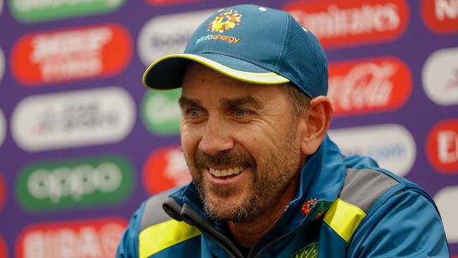 BRISTOL, ENGLAND - MAY 30: Head coach of Australia, Justin Langer talks to the media during the Australia Nets Session at Bristol County Court on May 30, 2019 in Bristol, England. (Photo by Luke Walker/Getty Images)