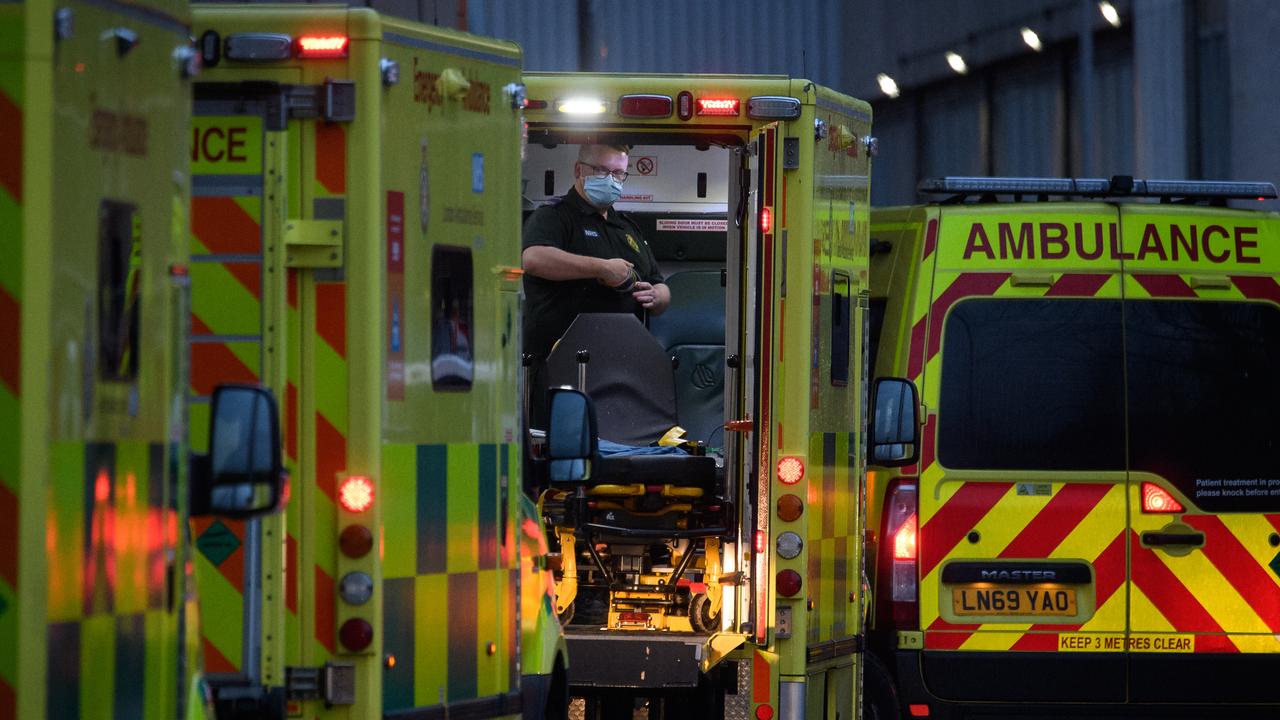 At the height of the crisis in the UK ambulances queued at hospitals. (Photo by Leon Neal/Getty Images)