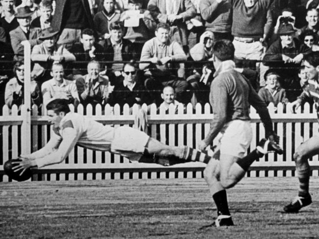 Graeme Langlands scores a try for St George against Parramatta in 1964, an era which Greg Alexander believes the current Panthers would dominate.