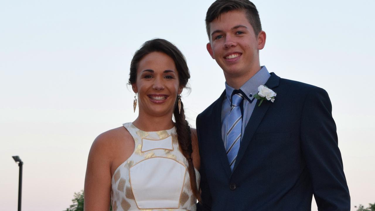 Jane Rowbotham and Ty Van Der Meulen grace the entrance to the Roma State College formal. Photo Tom Gillespie / The Western Star