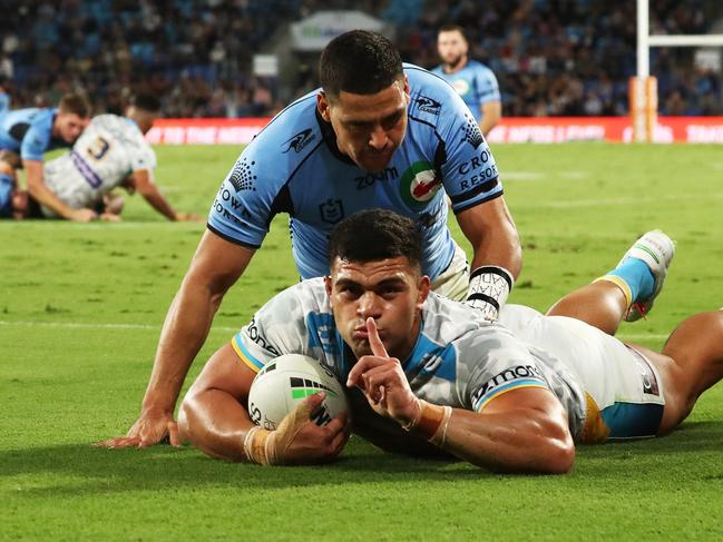 David Fifita crossed for three tries in the first half. Picture: Jason O’Brien/NRL Photos