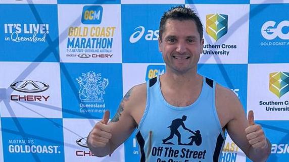 Mathew Broster at the Off the Street On Our Feet marathon fundraiser at the Gold Coast on July 1, 2023