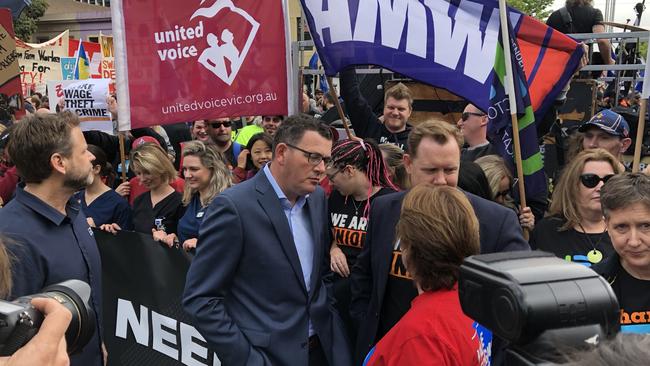 The Premier outside Trades Hall before the rally kicked off. Picture: Alex Coppel