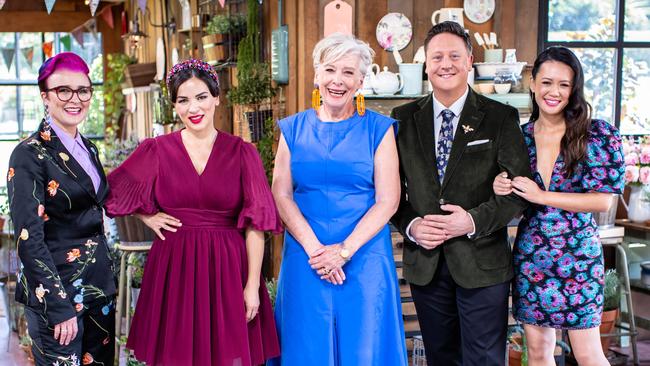 Maggie Beer returns to the tent for the finale of this season of Great Australian Bake Off to help the new Panel - Cal Wilson, Rachel Khoo, Darren Purchese and Natalie Tran - crown the nation’s best amateur baker. Picture Foxtel