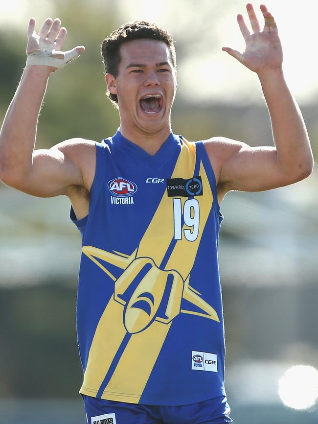 Cameron Rayner celebrates a goal for the Western Jets. Picture: Getty Images