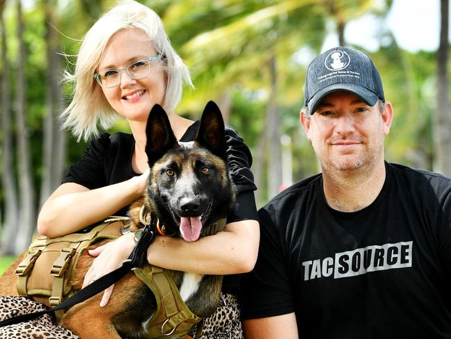 Kristy and Tim Lindley with 2yo Belgain Malinois Sadie. Picture: Alix Sweeney