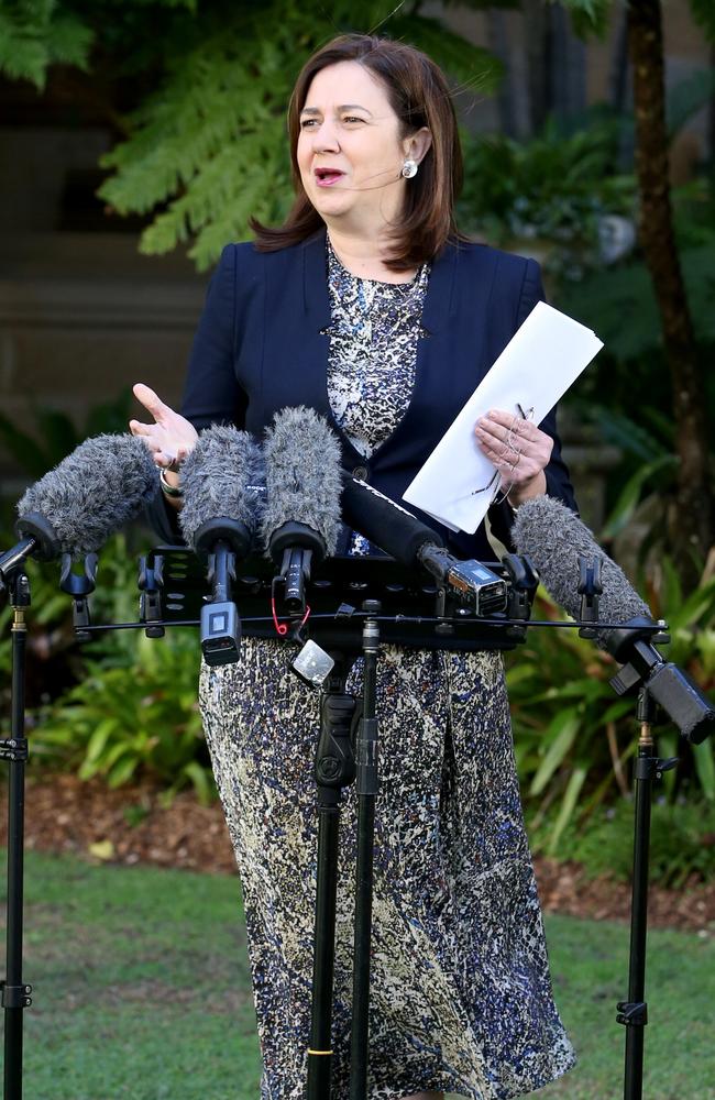 Premier Annastacia Palaszczuk addresses a media conference yesterday. Picture: Steve Pohlner/AAP