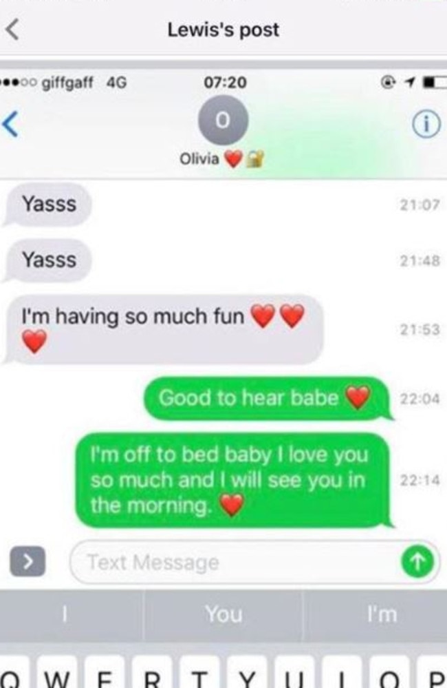 Olivia Campbell sent a final text to her boyfriend Lewis just half an hour before she was killed. Picture: Facebook