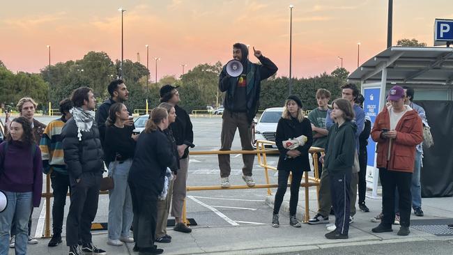 The group were ordered to move on by police before the Prime Minister arrived at the casino. Picture: NCA NewsWire / Emma Kirk