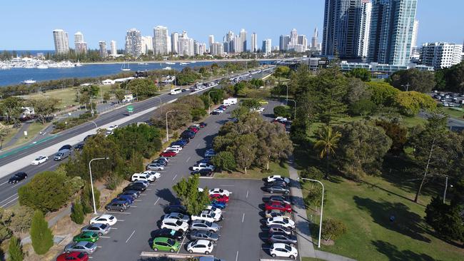 Aerial view of Carey Park at Southport. Picture: Glenn Hampson.